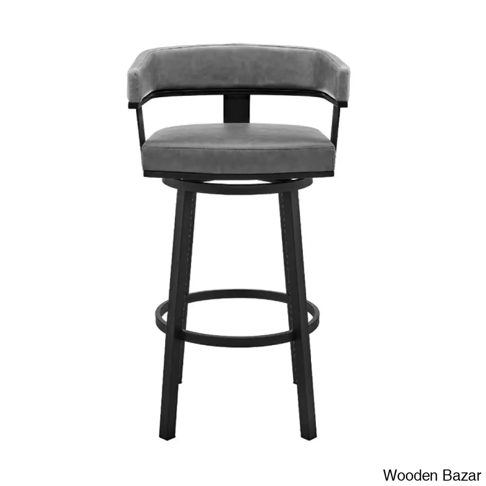 Kellumo Swivel Counter And Bar Height Stool With Arms In Faux Leather Upholstery Metal Legs