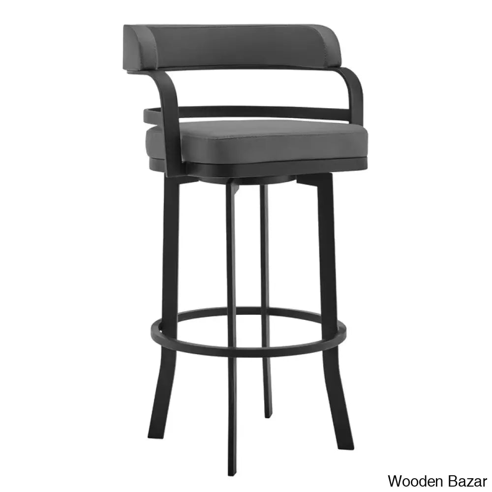 Kellumo Swivel Counter And Bar Height Stool With Arms In Faux Leather Upholstery Metal Legs