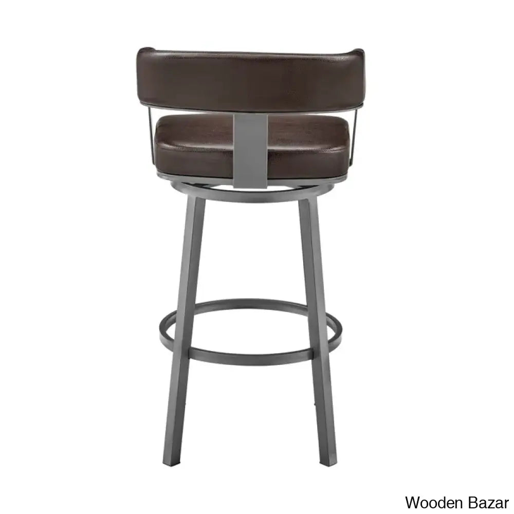 Kellumo Swivel Counter And Bar Height Stool With Arms In Faux Leather Upholstery Metal Legs