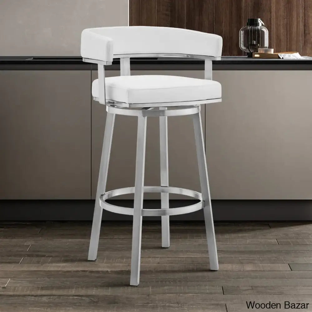 Kellumo Swivel Counter And Bar Height Stool With Arms In Faux Leather Upholstery Metal Legs