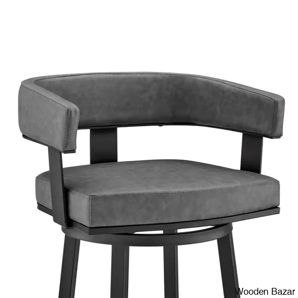 Kellumo Swivel Counter And Bar Height Stool With Arms In Faux Leather Upholstery Metal Legs