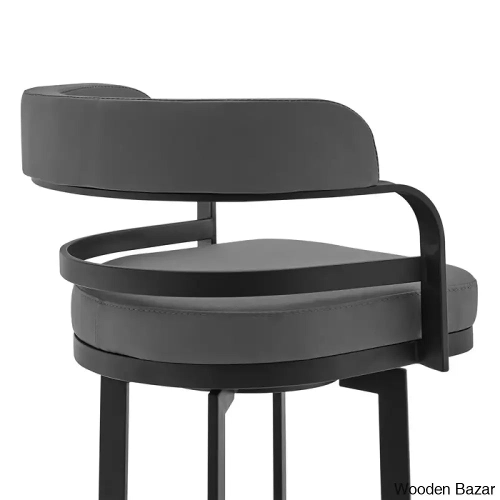 Kellumo Swivel Counter And Bar Height Stool With Arms In Faux Leather Upholstery Metal Legs