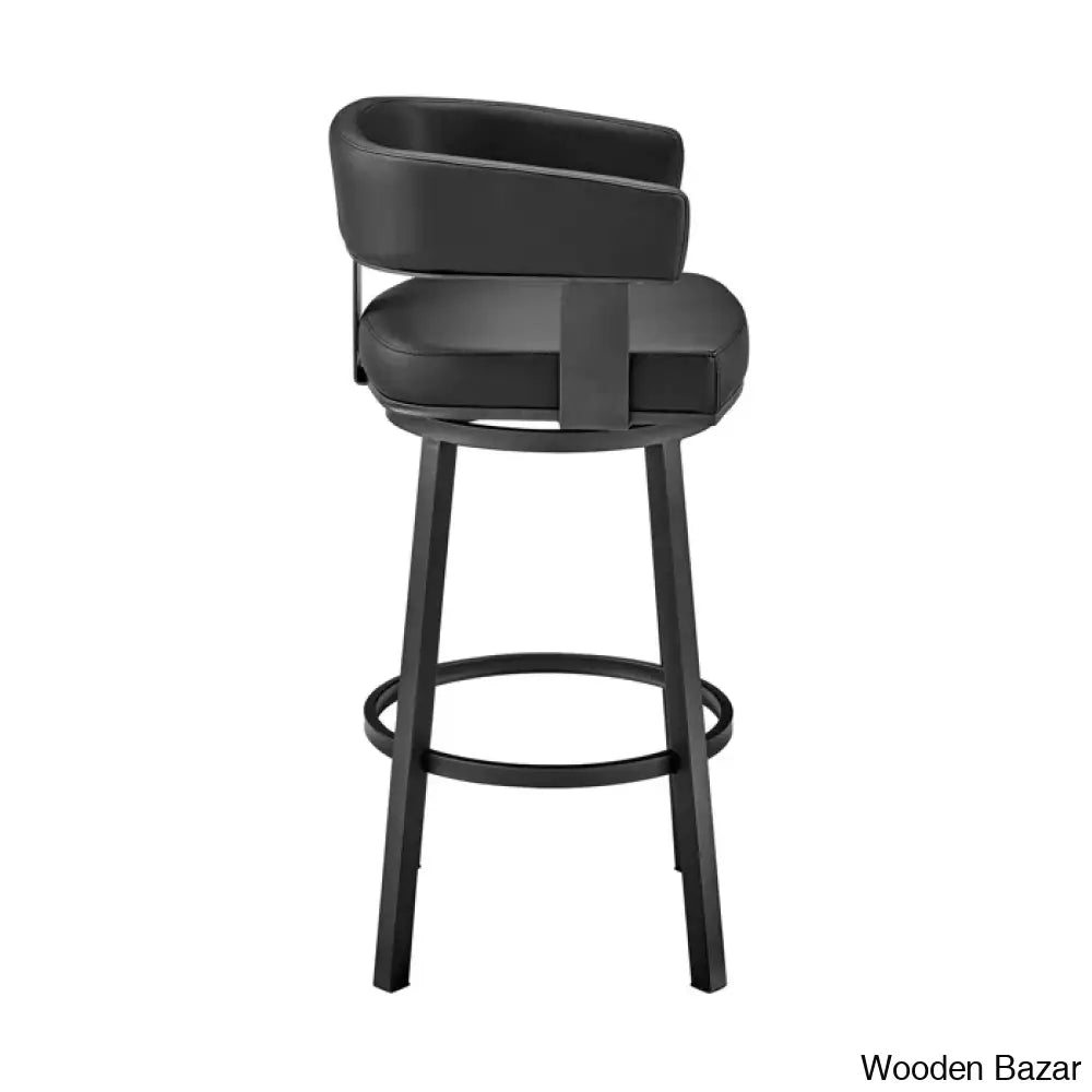 Kellumo Swivel Counter And Bar Height Stool With Arms In Faux Leather Upholstery Metal Legs