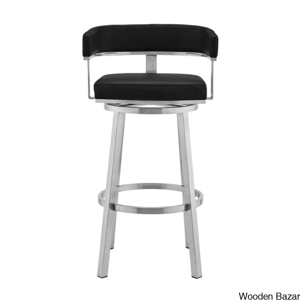 Kellumo Swivel Counter And Bar Height Stool With Arms In Faux Leather Upholstery Metal Legs