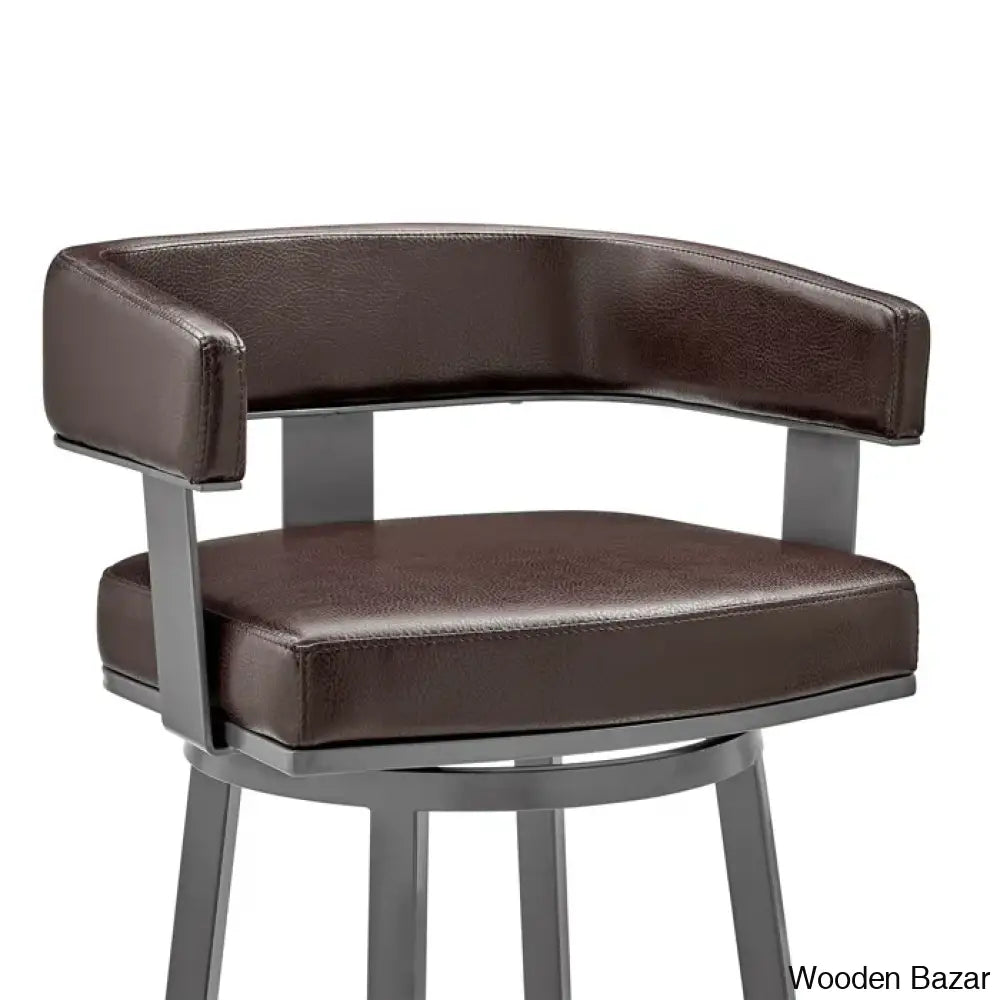 Kellumo Swivel Counter And Bar Height Stool With Arms In Faux Leather Upholstery Metal Legs