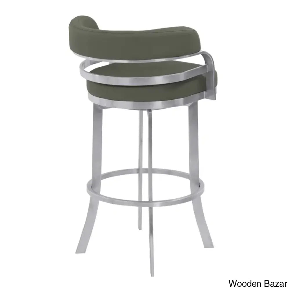 Kellumo Swivel Counter And Bar Height Stool With Arms In Faux Leather Upholstery Metal Legs