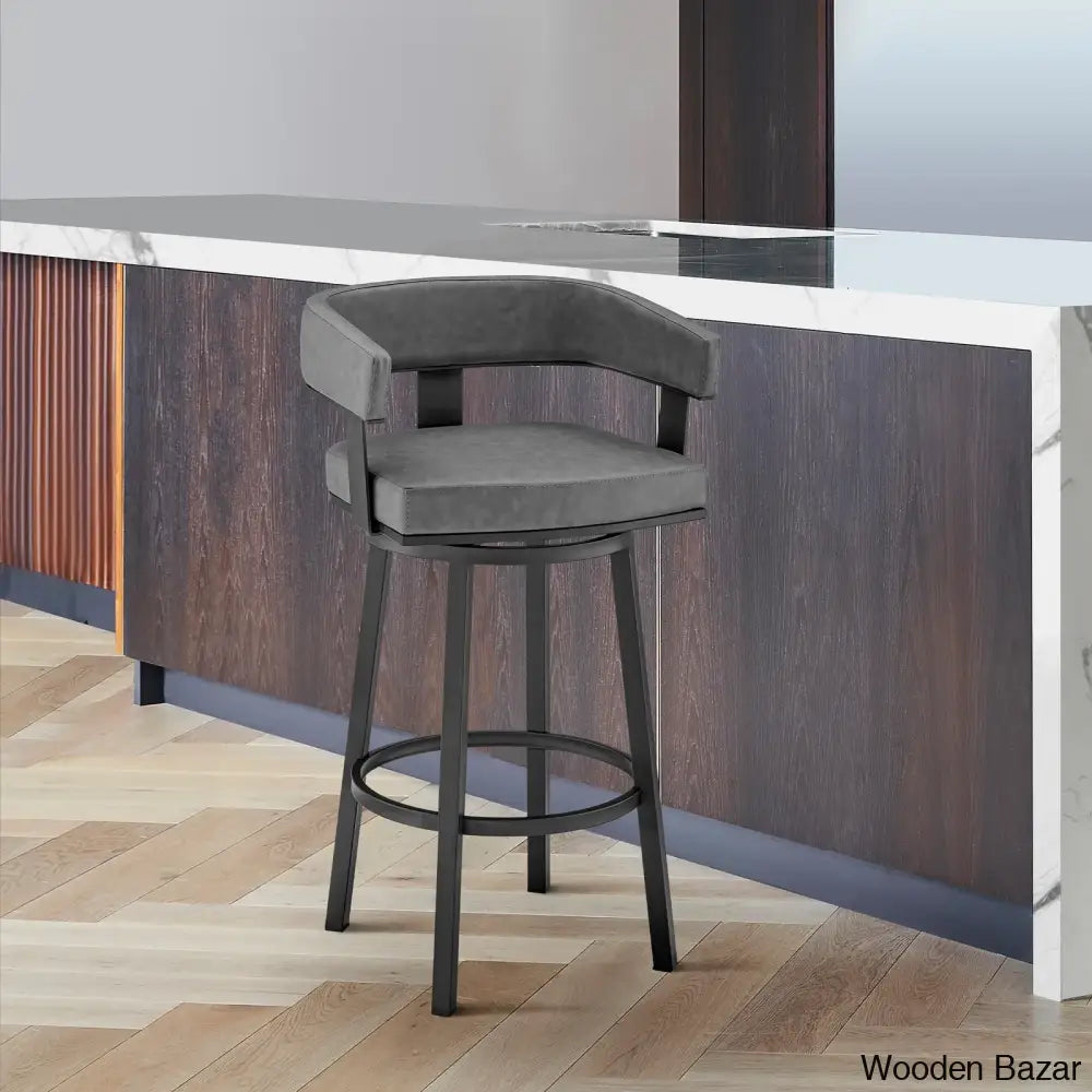 Kellumo Swivel Counter And Bar Height Stool With Arms In Faux Leather Upholstery Metal Legs