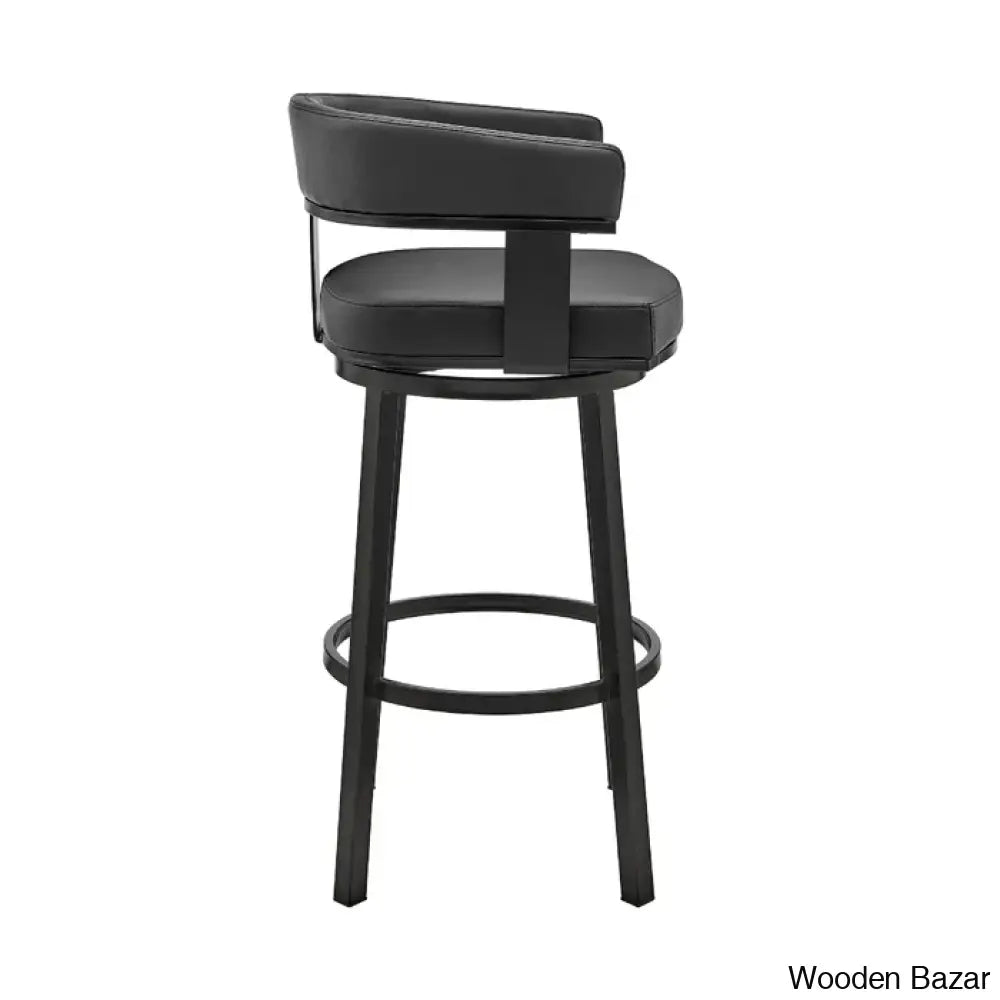 Kellumo Swivel Counter And Bar Height Stool With Arms In Faux Leather Upholstery Metal Legs