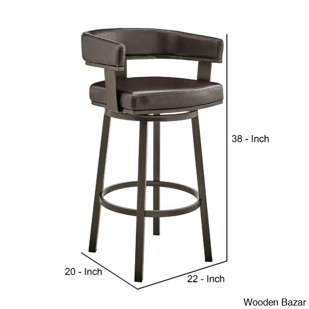 Kellumo Swivel Counter And Bar Height Stool With Arms In Faux Leather Upholstery Metal Legs