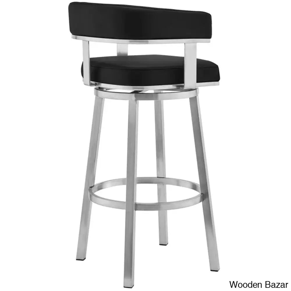 Kellumo Swivel Counter And Bar Height Stool With Arms In Faux Leather Upholstery Metal Legs