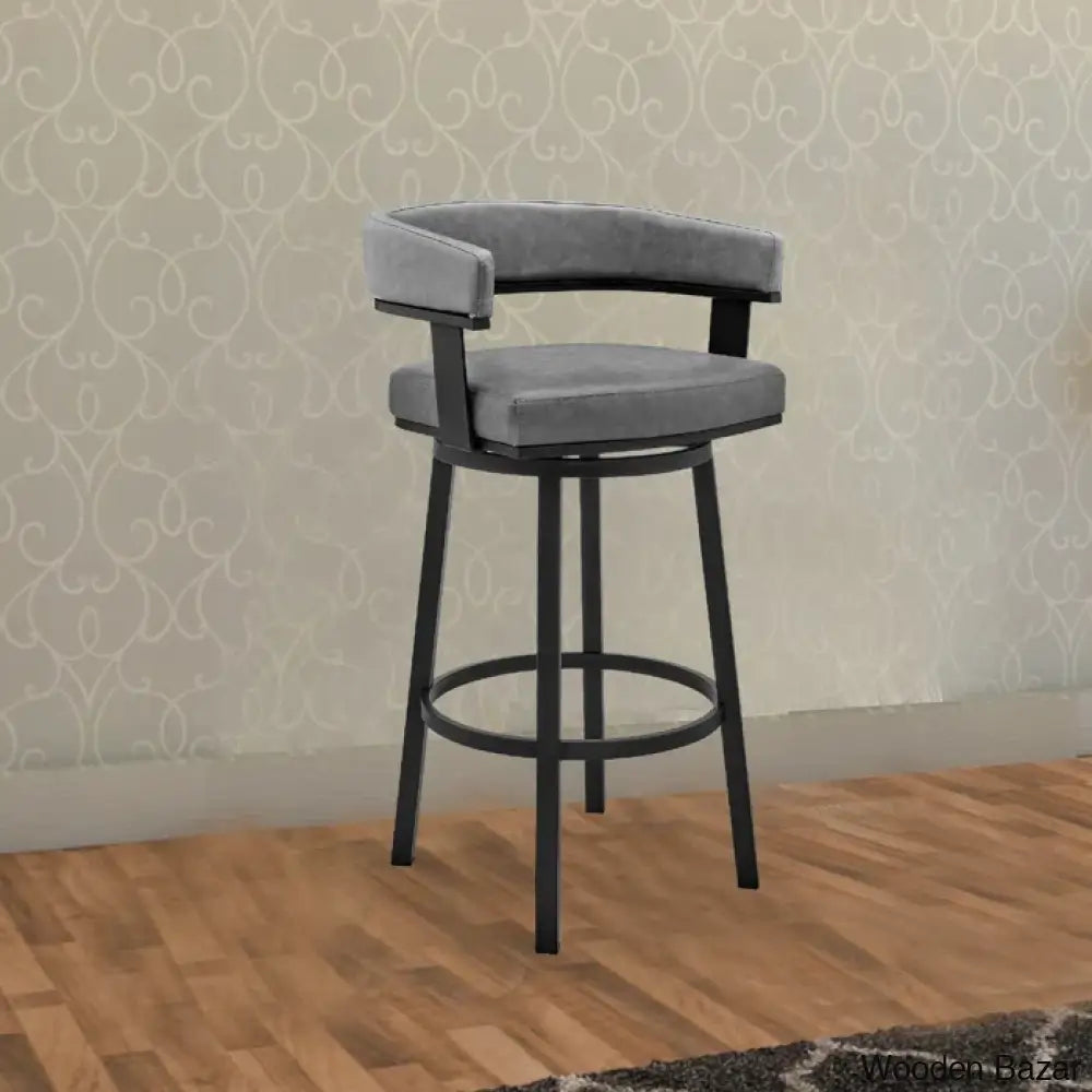 Kellumo Swivel Counter And Bar Height Stool With Arms In Faux Leather Upholstery Metal Legs