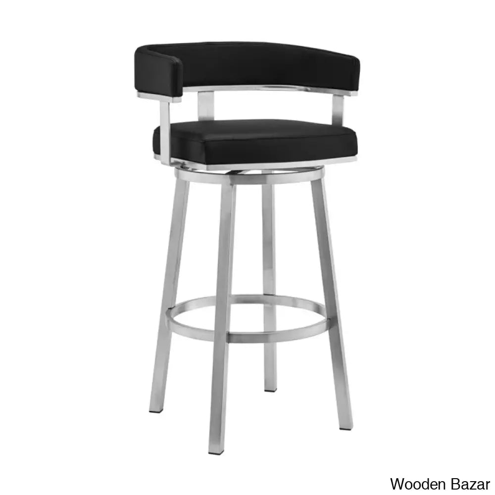 Kellumo Swivel Counter And Bar Height Stool With Arms In Faux Leather Upholstery Metal Legs