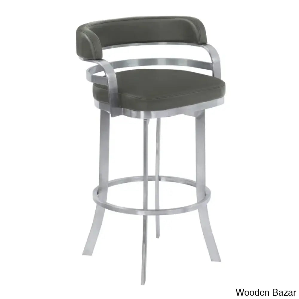 Kellumo Swivel Counter And Bar Height Stool With Arms In Faux Leather Upholstery Metal Legs