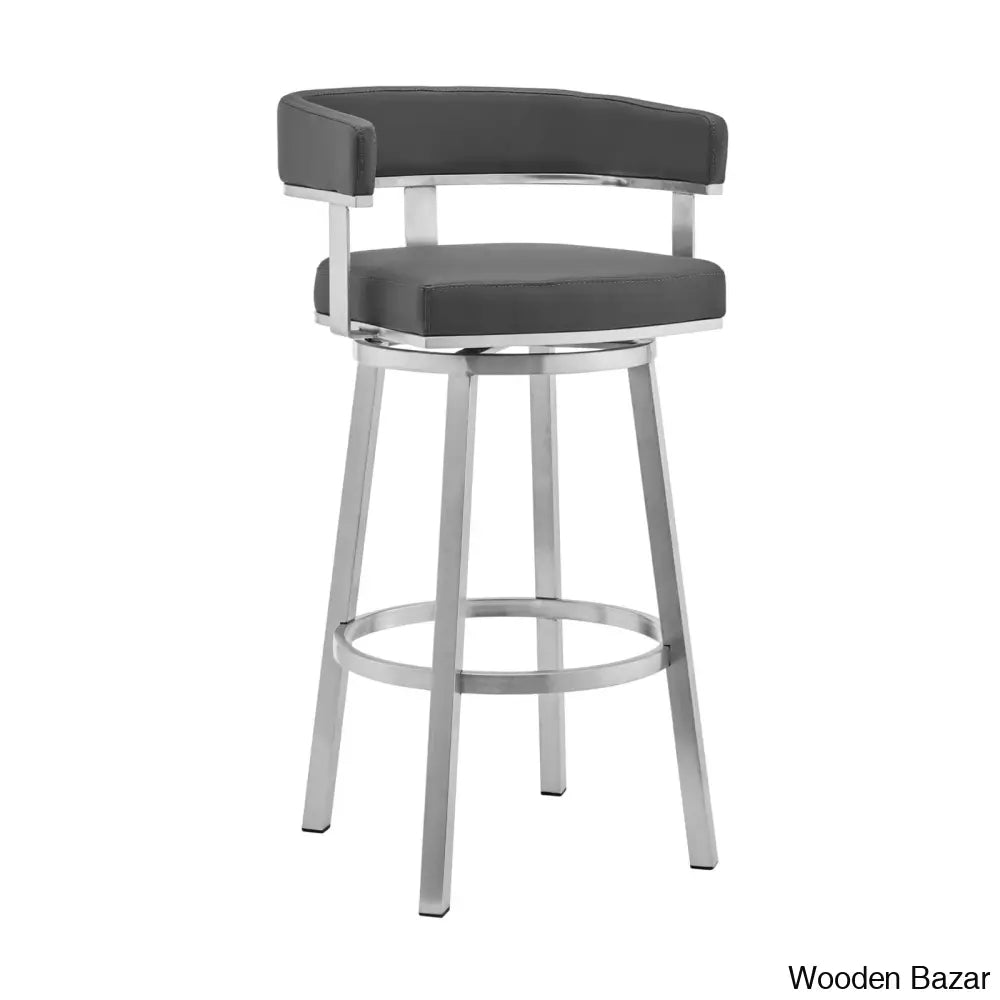 Kellumo Swivel Counter And Bar Height Stool With Arms In Faux Leather Upholstery Metal Legs