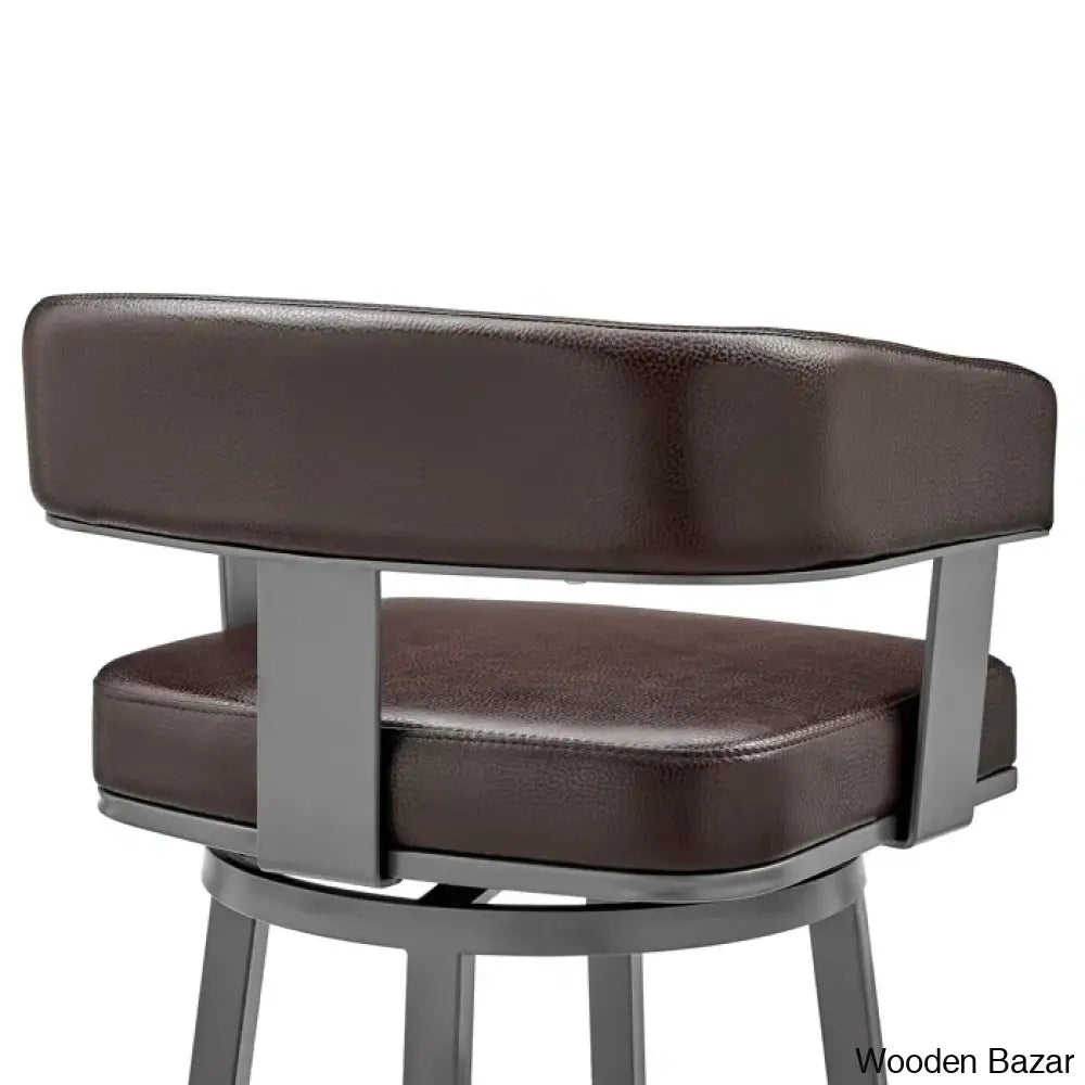 Kellumo Swivel Counter And Bar Height Stool With Arms In Faux Leather Upholstery Metal Legs