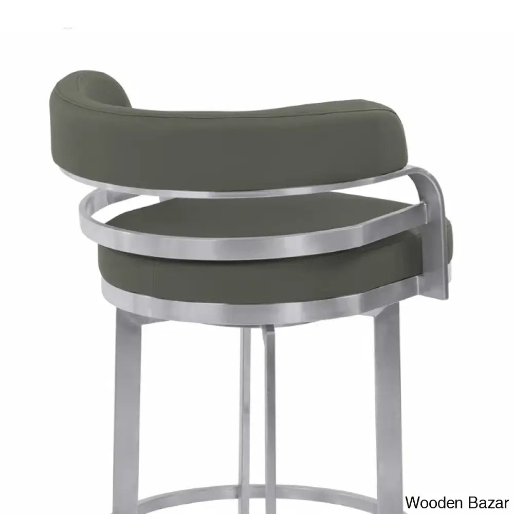 Kellumo Swivel Counter And Bar Height Stool With Arms In Faux Leather Upholstery Metal Legs