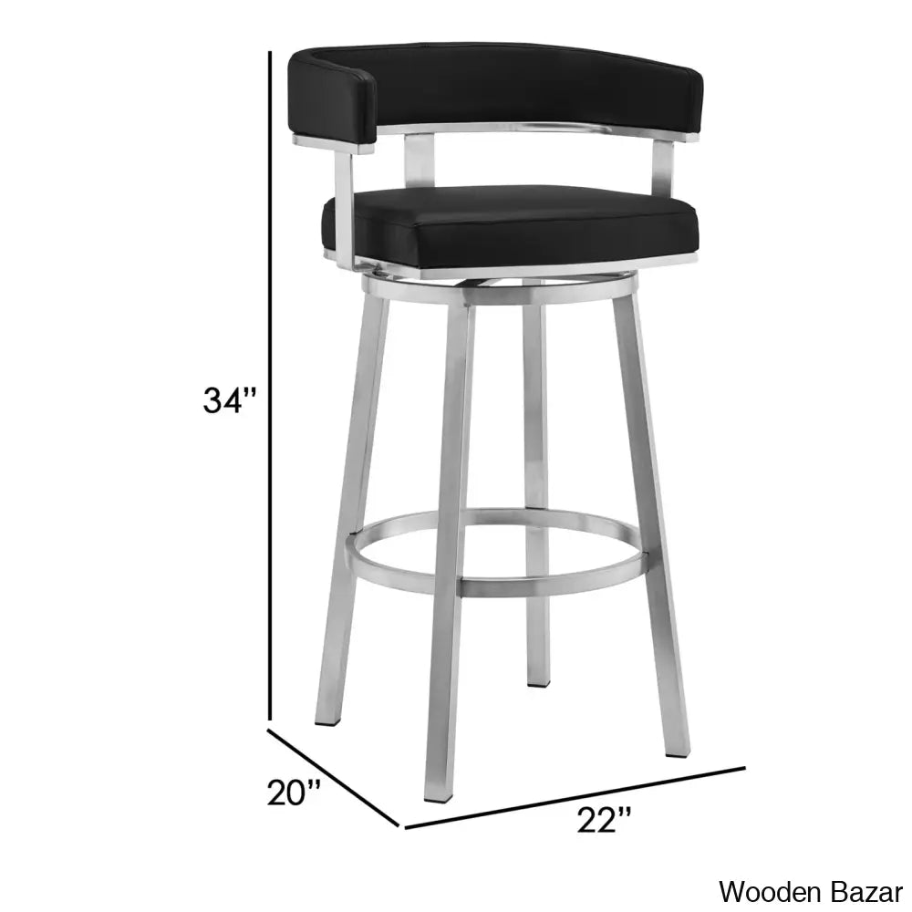 Kellumo Swivel Counter And Bar Height Stool With Arms In Faux Leather Upholstery Metal Legs