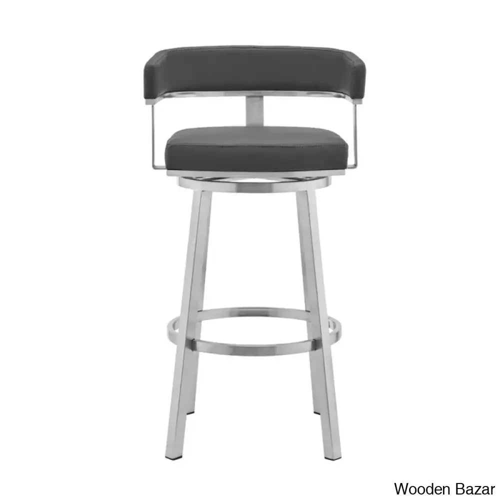 Kellumo Swivel Counter And Bar Height Stool With Arms In Faux Leather Upholstery Metal Legs