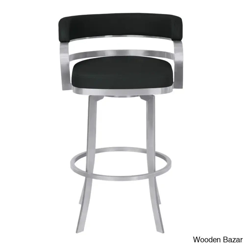 Kellumo Swivel Counter And Bar Height Stool With Arms In Faux Leather Upholstery Metal Legs