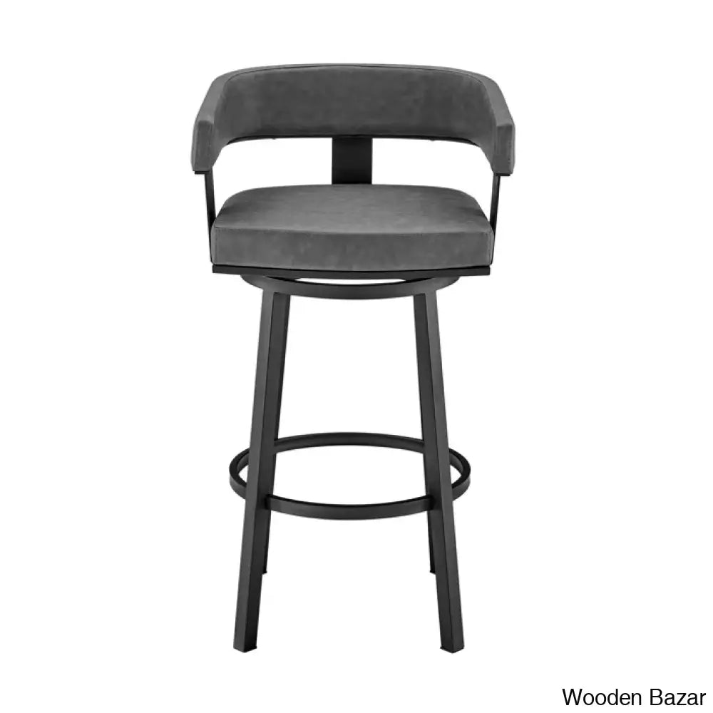 Kellumo Swivel Counter And Bar Height Stool With Arms In Faux Leather Upholstery Metal Legs