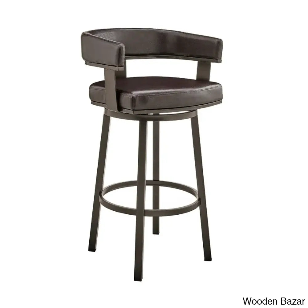 Kellumo Swivel Counter And Bar Height Stool With Arms In Faux Leather Upholstery Metal Legs