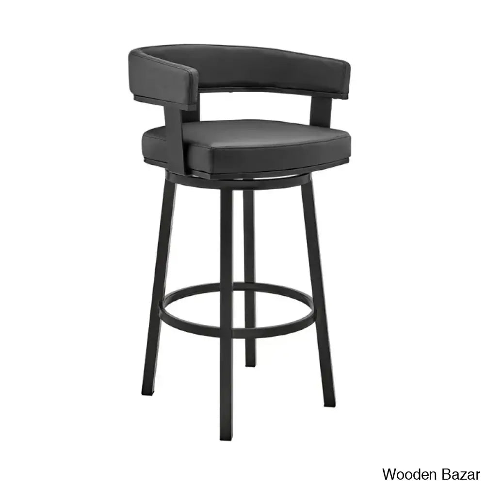 Kellumo Swivel Counter And Bar Height Stool With Arms In Faux Leather Upholstery Metal Legs