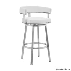 Kellumo Swivel Counter And Bar Height Stool With Arms In Faux Leather Upholstery Metal Legs