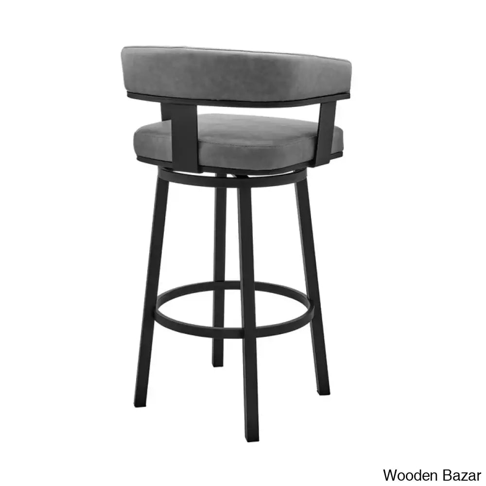 Kellumo Swivel Counter And Bar Height Stool With Arms In Faux Leather Upholstery Metal Legs