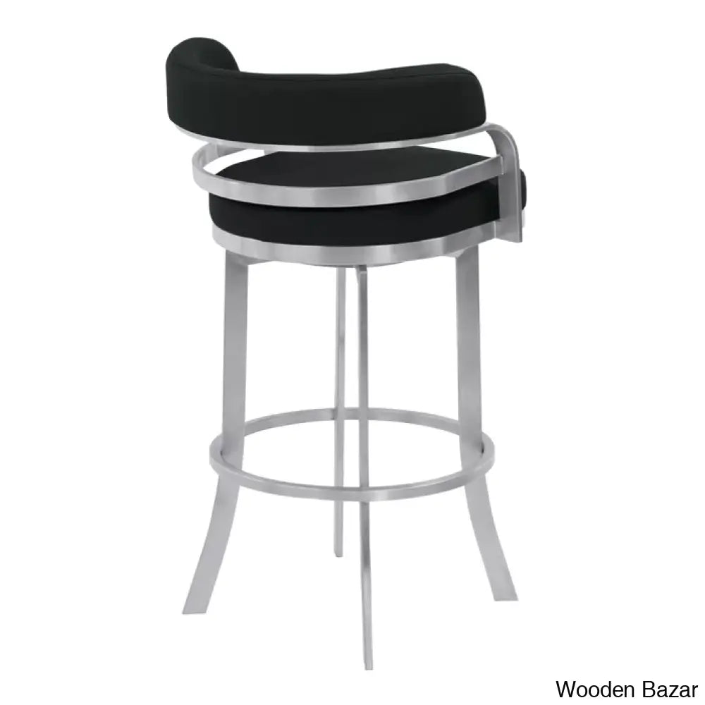 Kellumo Swivel Counter And Bar Height Stool With Arms In Faux Leather Upholstery Metal Legs