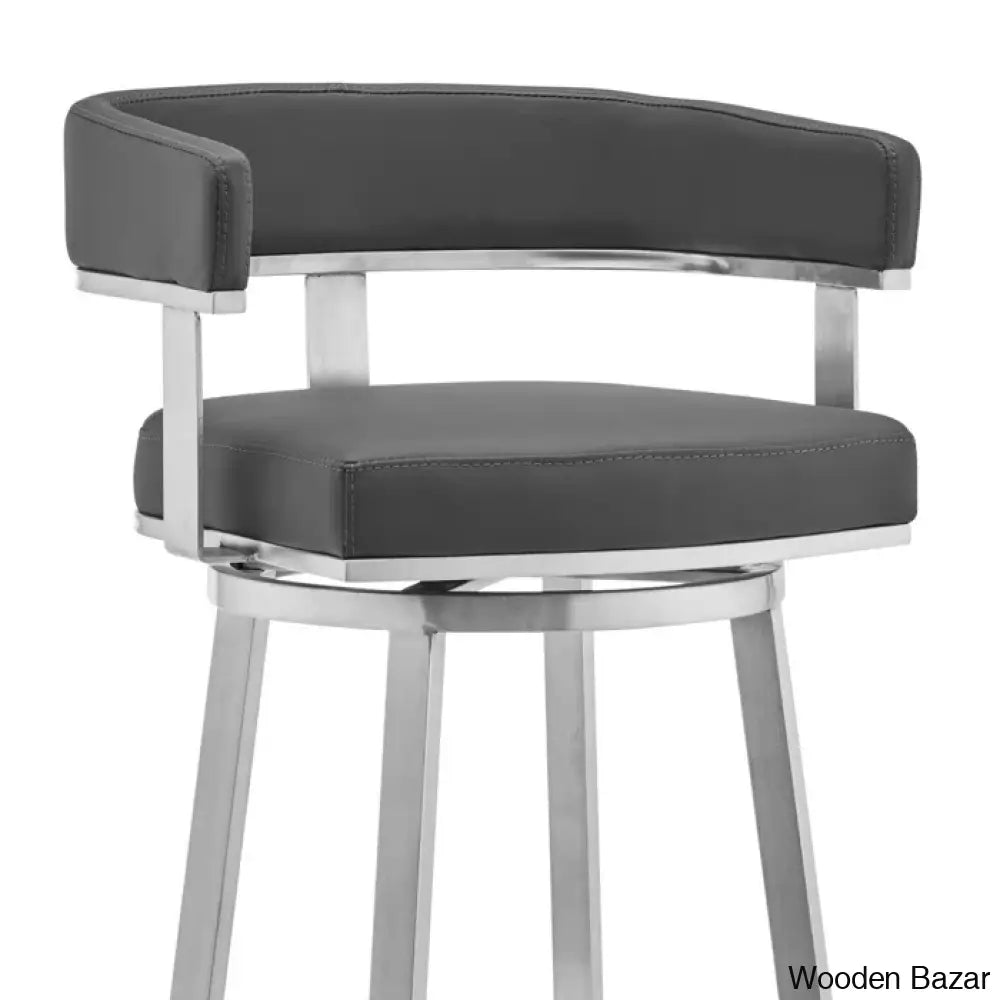 Kellumo Swivel Counter And Bar Height Stool With Arms In Faux Leather Upholstery Metal Legs