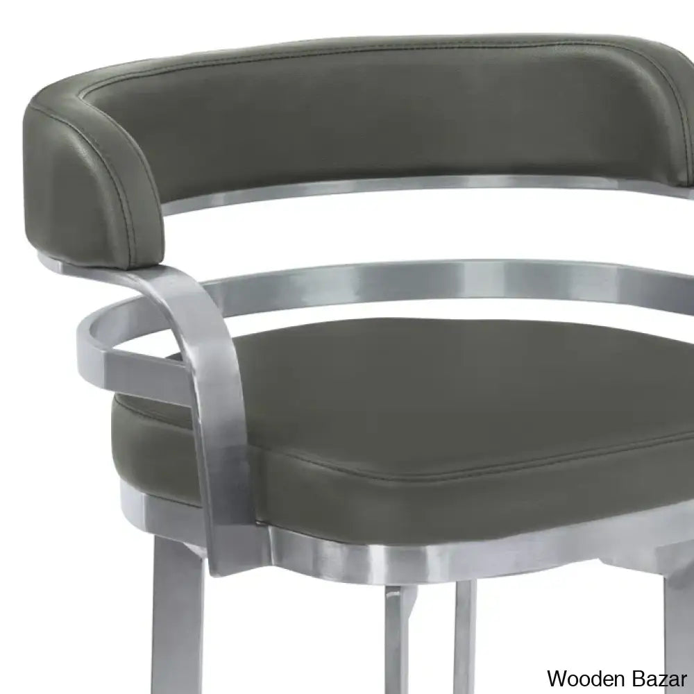 Kellumo Swivel Counter And Bar Height Stool With Arms In Faux Leather Upholstery Metal Legs