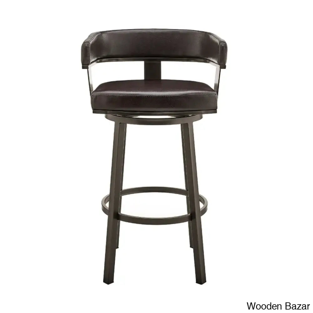 Kellumo Swivel Counter And Bar Height Stool With Arms In Faux Leather Upholstery Metal Legs