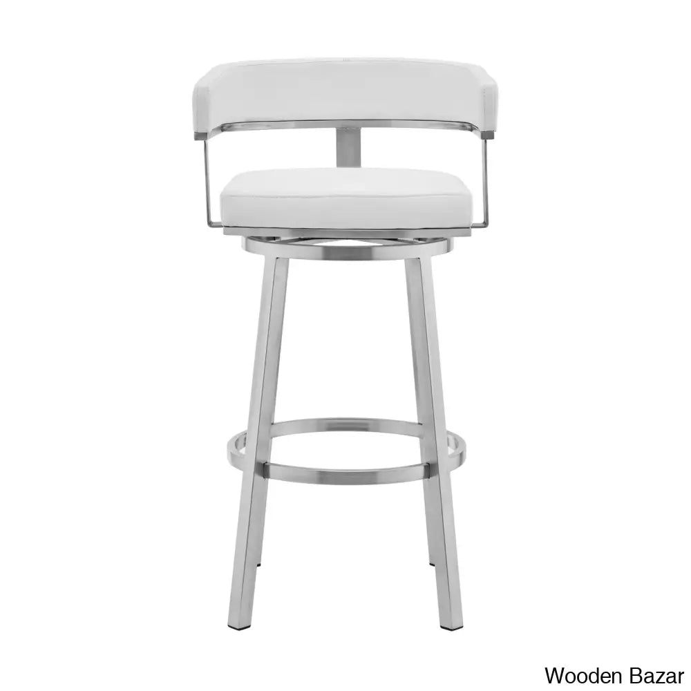 Kellumo Swivel Counter And Bar Height Stool With Arms In Faux Leather Upholstery Metal Legs