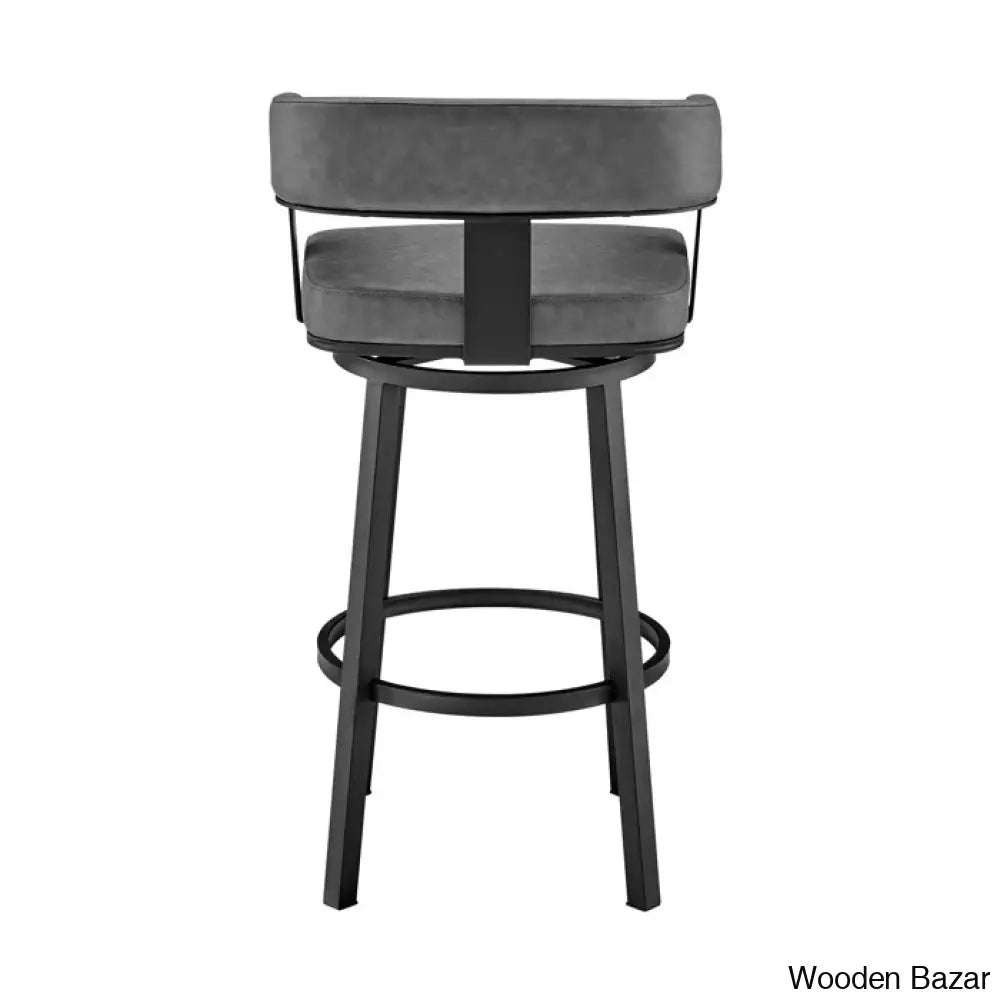 Kellumo Swivel Counter And Bar Height Stool With Arms In Faux Leather Upholstery Metal Legs