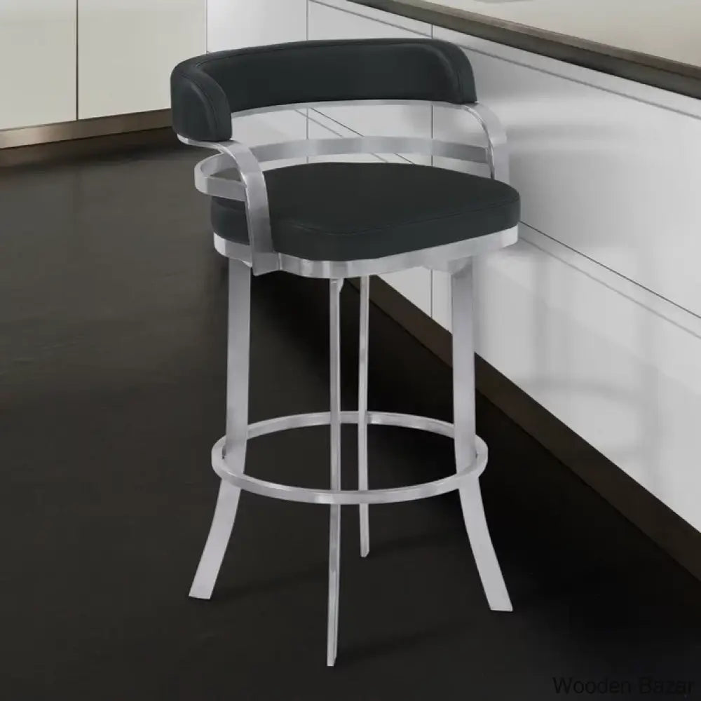 Kellumo Swivel Counter And Bar Height Stool With Arms In Faux Leather Upholstery Metal Legs