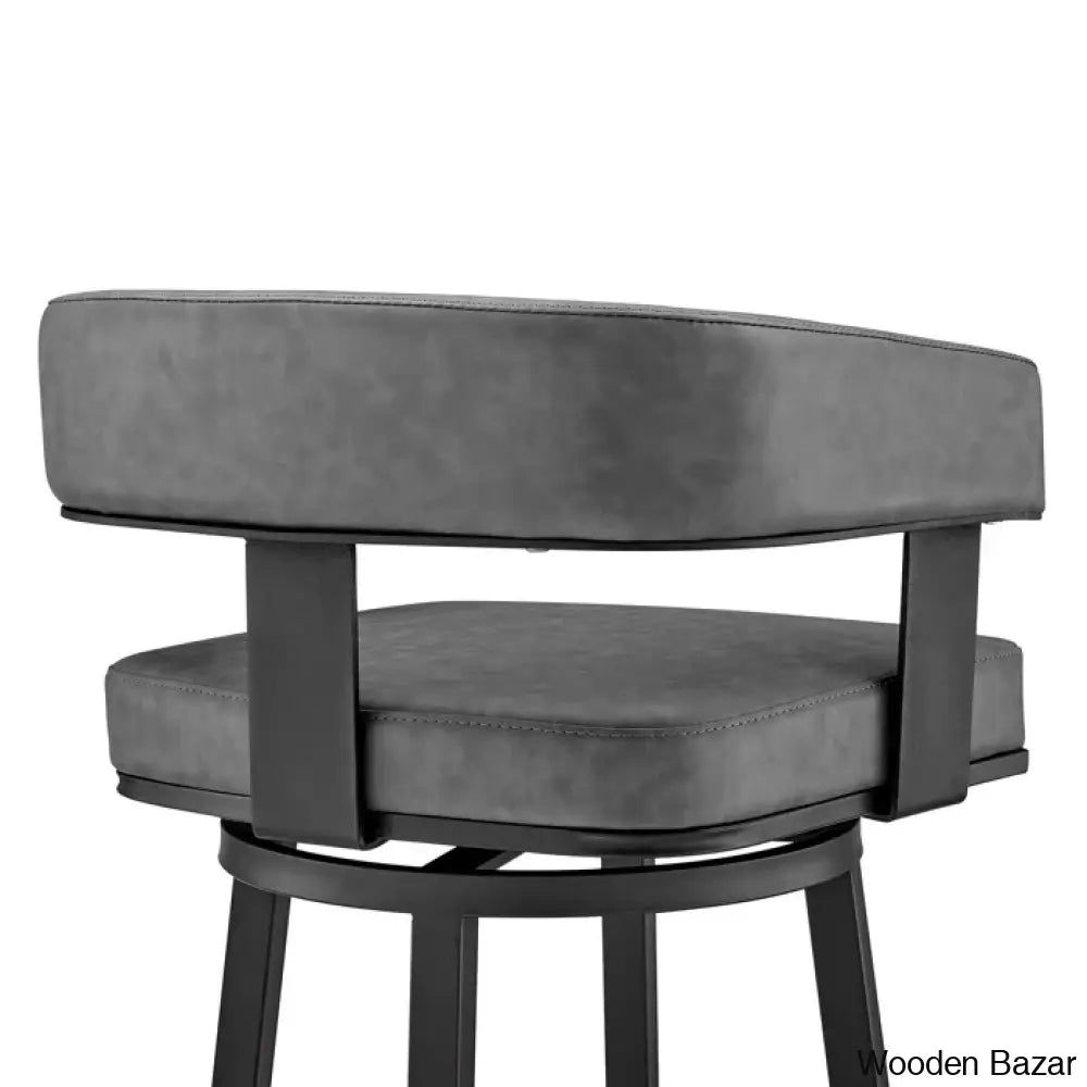 Kellumo Swivel Counter And Bar Height Stool With Arms In Faux Leather Upholstery Metal Legs