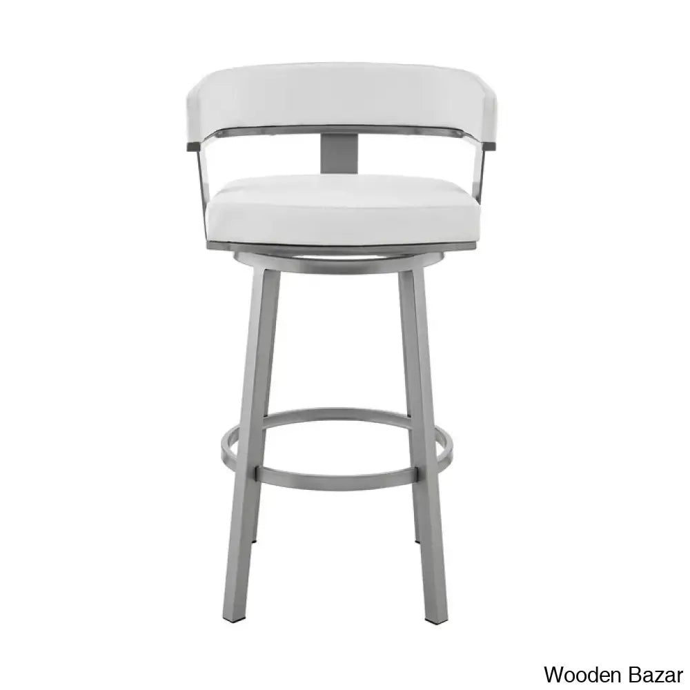 Kellumo Swivel Counter And Bar Height Stool With Arms In Faux Leather Upholstery Metal Legs