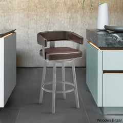 Kellumo Swivel Counter And Bar Height Stool With Arms In Faux Leather Upholstery Metal Legs