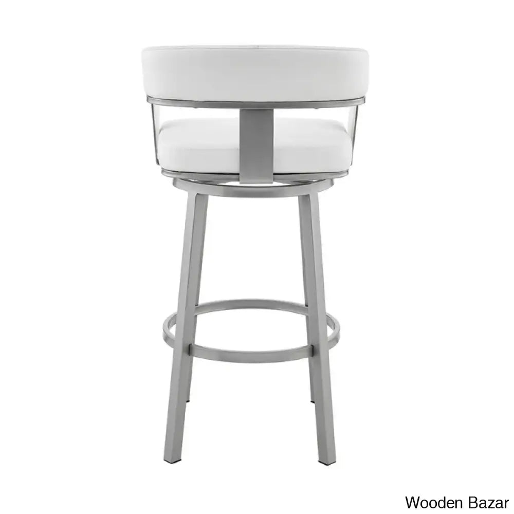 Kellumo Swivel Counter And Bar Height Stool With Arms In Faux Leather Upholstery Metal Legs