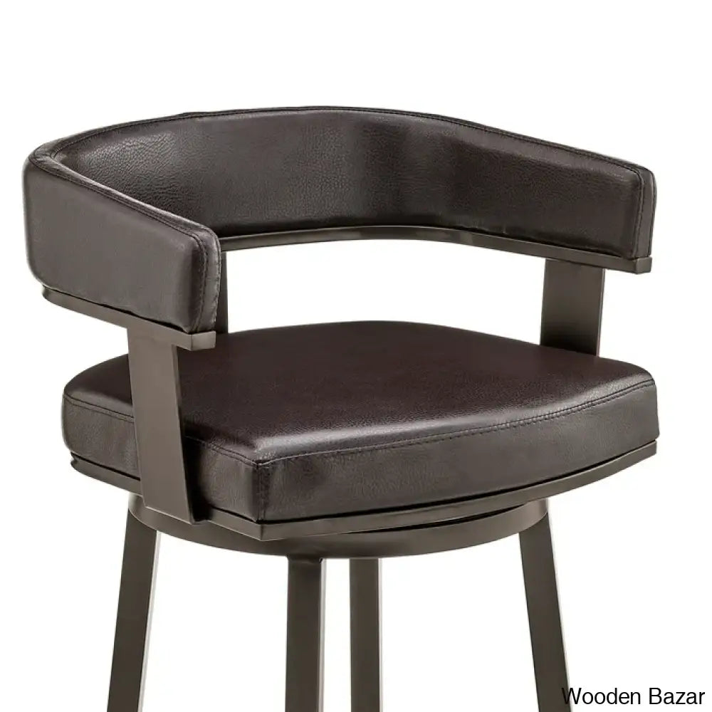 Kellumo Swivel Counter And Bar Height Stool With Arms In Faux Leather Upholstery Metal Legs