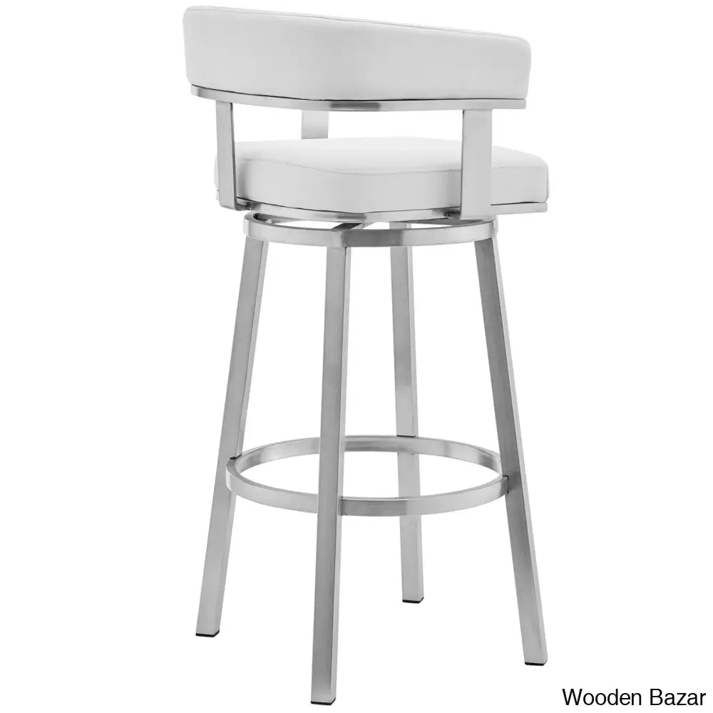 Kellumo Swivel Counter And Bar Height Stool With Arms In Faux Leather Upholstery Metal Legs