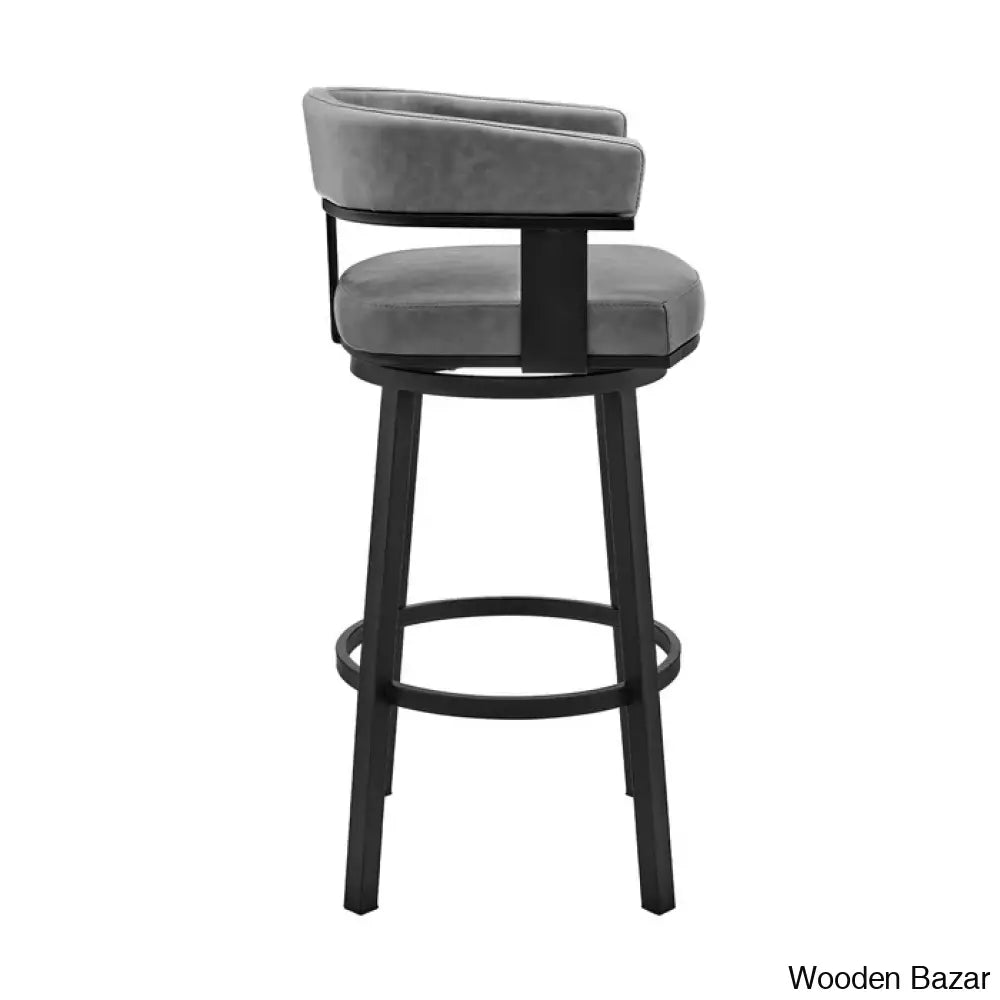 Kellumo Swivel Counter And Bar Height Stool With Arms In Faux Leather Upholstery Metal Legs