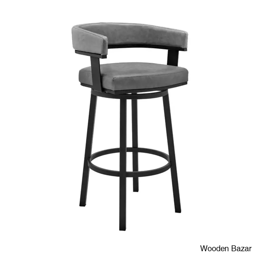 Kellumo Swivel Counter And Bar Height Stool With Arms In Faux Leather Upholstery Metal Legs