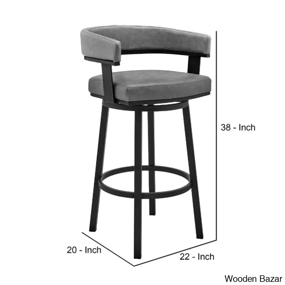 Kellumo Swivel Counter And Bar Height Stool With Arms In Faux Leather Upholstery Metal Legs