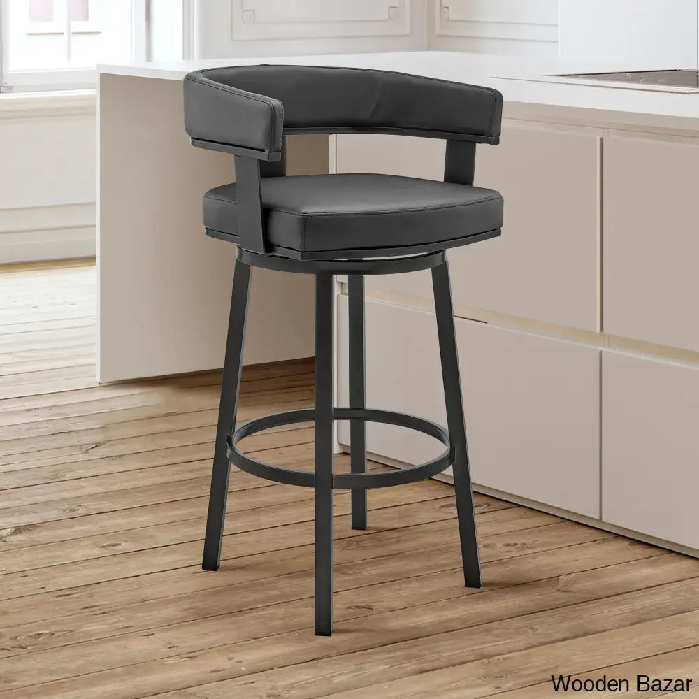 Kellumo Swivel Counter And Bar Height Stool With Arms In Faux Leather Upholstery Metal Legs