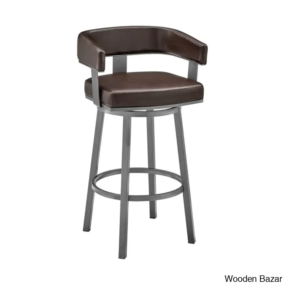 Kellumo Swivel Counter And Bar Height Stool With Arms In Faux Leather Upholstery Metal Legs