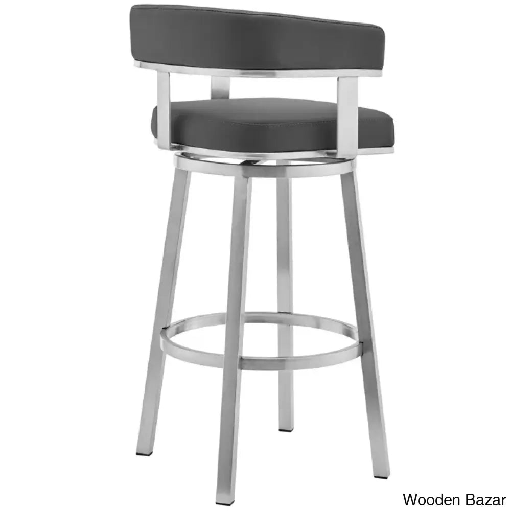 Kellumo Swivel Counter And Bar Height Stool With Arms In Faux Leather Upholstery Metal Legs