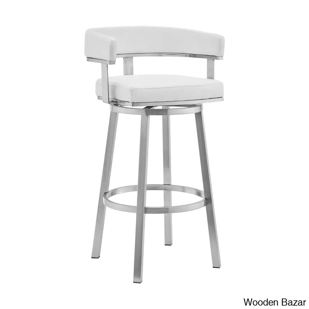 Kellumo Swivel Counter And Bar Height Stool With Arms In Faux Leather Upholstery Metal Legs