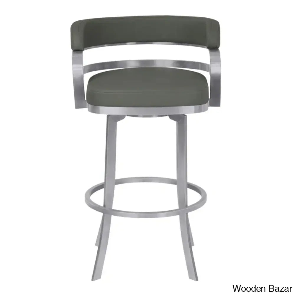 Kellumo Swivel Counter And Bar Height Stool With Arms In Faux Leather Upholstery Metal Legs Chrome