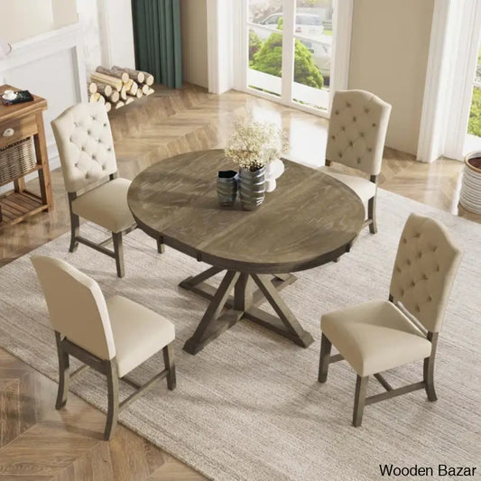Kelvin Best 4 Seater Extendable Dining Set - Wooden Bazar Natural Wood Wash
